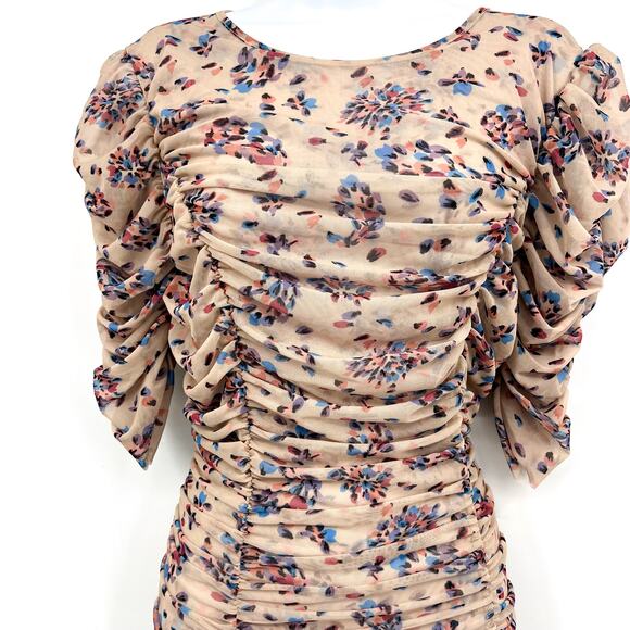 FREE PEOPLE Briella Floral Printed Midi Dress Large Cream Tea Ruched NWT - Picture 6 of 16